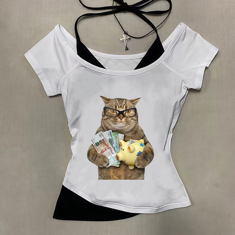 

2025 Spring/Summer New Cross border Pure Desire Multi Style Mighty Cat Printed Small Vest Top Spicy Girl Sexy Top Strap Y2K