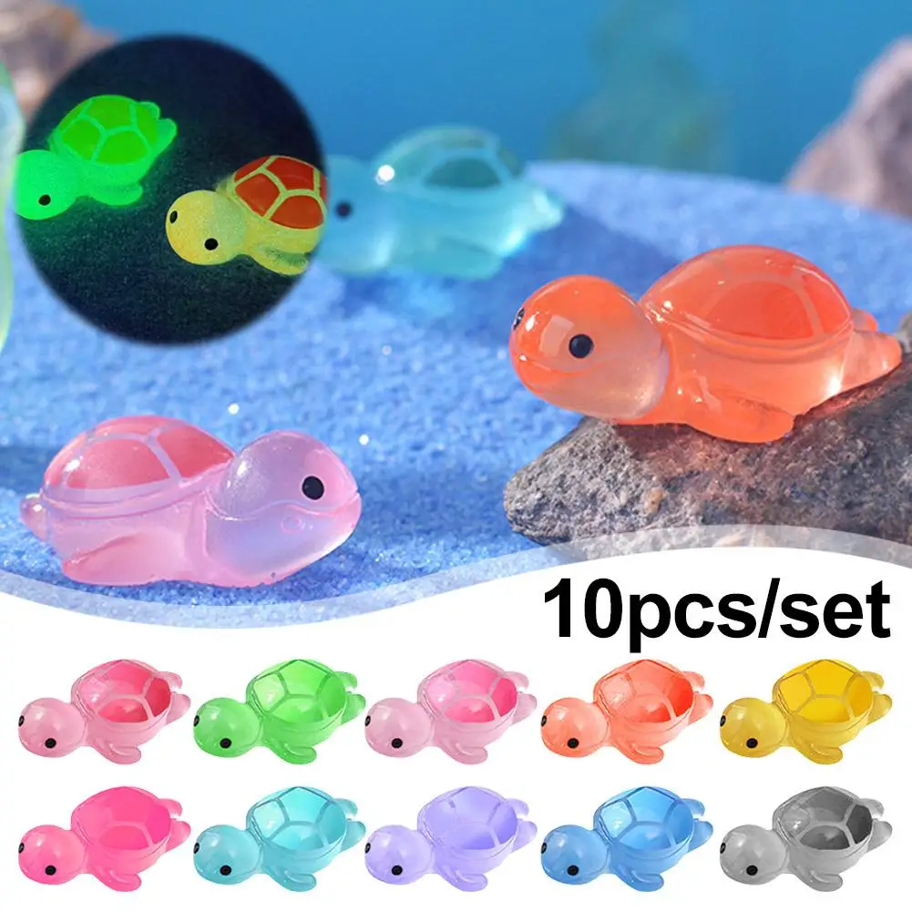 10PCS Colorful Luminous Mini Tortoise Micro Landscape Ornament Landscaping Tank Potted Gifts Decor Garden Figure Fish A9G9