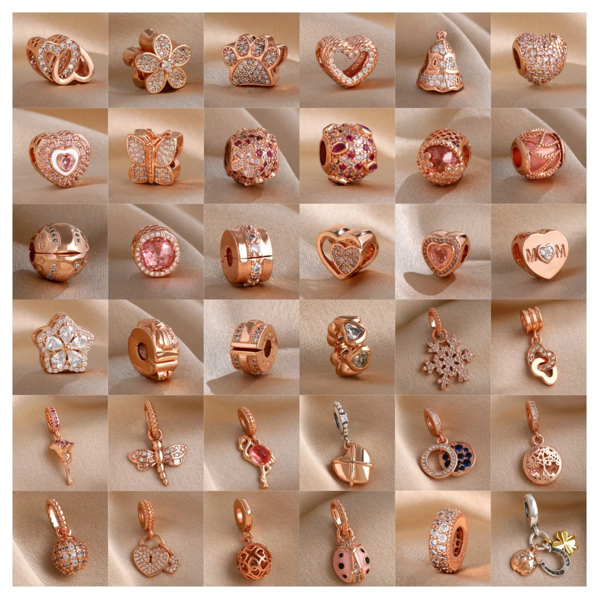 New Rose Gold Series 925 Silver Ladybug Tree of Life Love Flamingo Pendant Suitable for Bracelet DIY Fashion Jewelry Accessories