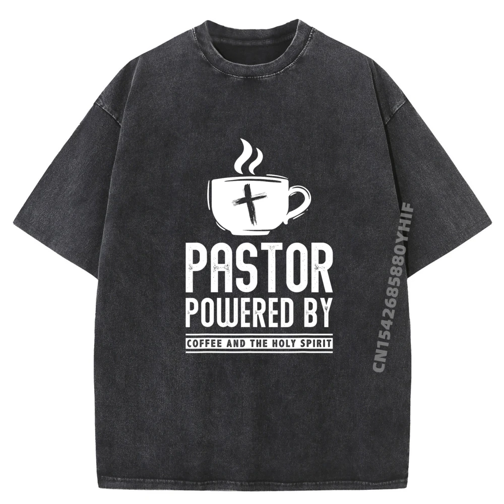 Camisetas grandes y altas del pastor divertido del café y el espíritu Santo, camisetas grandes y altas, camisetas de gran tamaño para hombres, Tops lavados en la calle