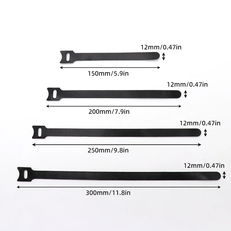 Releasable Cable Ties Wire Organizer Black 15 20 25 30cm Nylon Hook Loop Straps Wrap Zip Bundle Bandage Tie Plastics Fastening