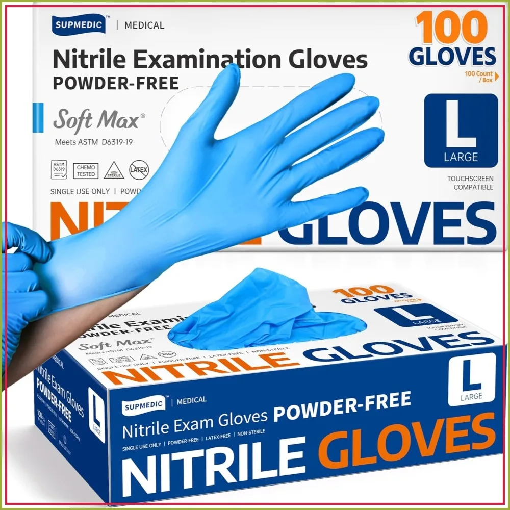 Medical Nitrile Exam Gloves, 100 Count, Latex-Free, Powder-Free, Non-Sterile, Food Safe, Disposable, Blue
