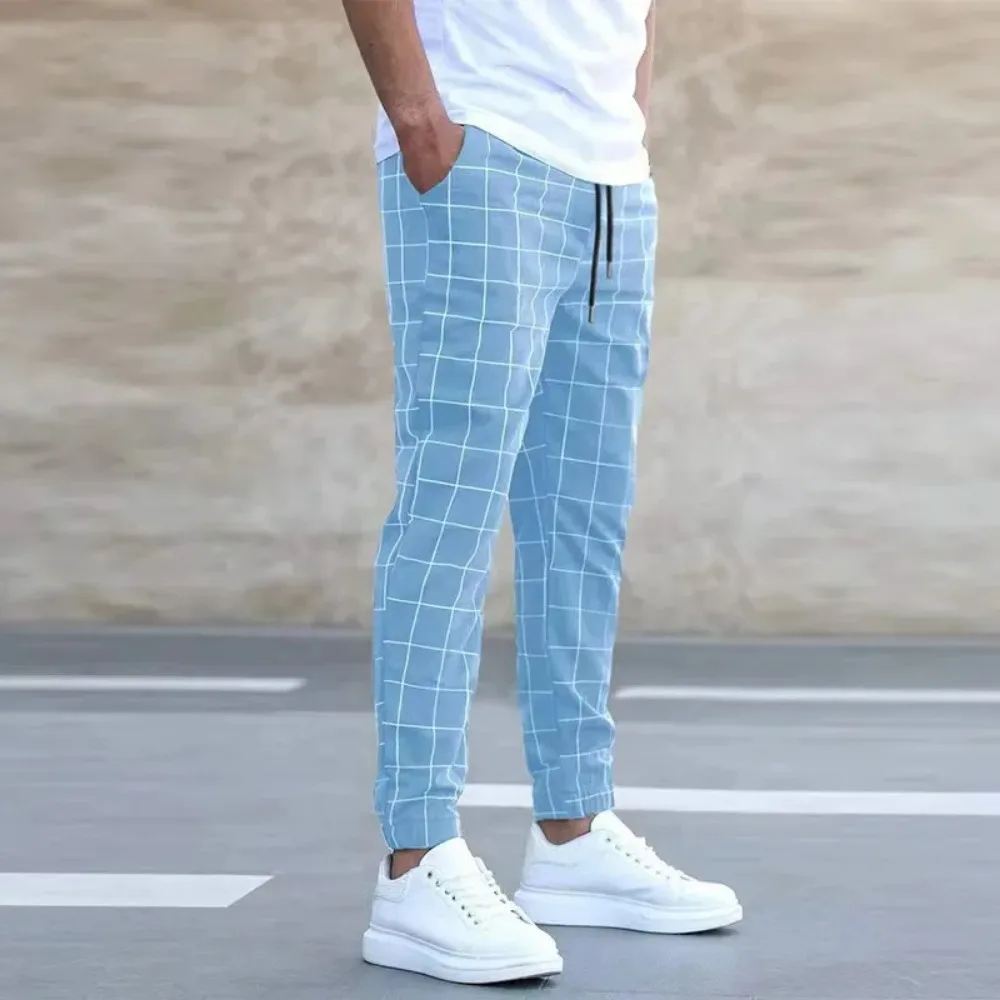 New Style Men Sports and Casual Pants Trendy and Fashionable Checked Long Pants Slim-fit  All-season Versatile Casual Men Pants