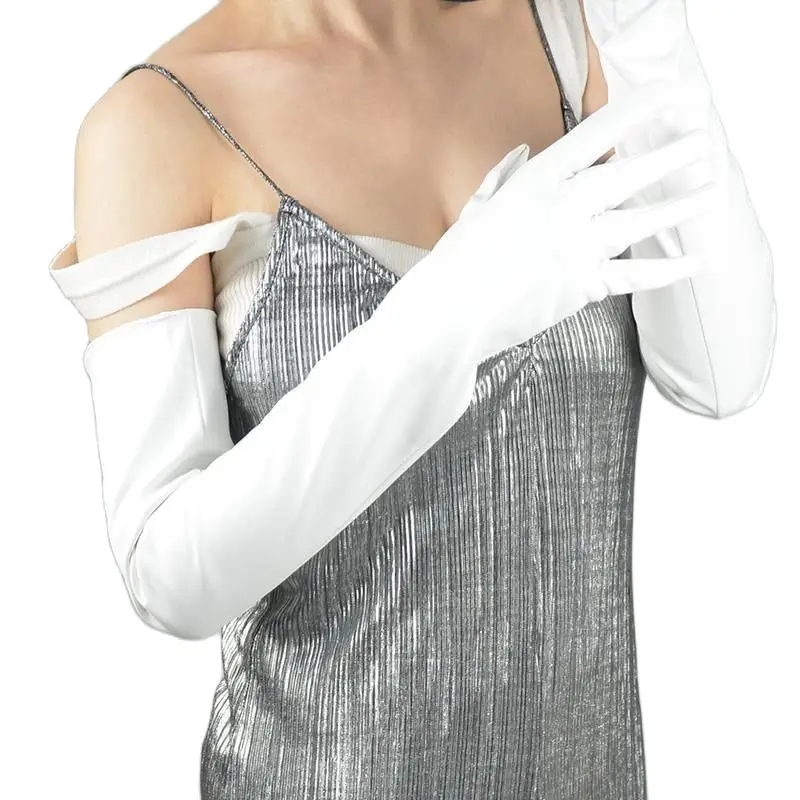 パテントレザー手袋女性フェイクシープスキン-24-''60-センチメートル-pu-女性ロング手袋ステージパフォーマンス写真コスプレ-hpu29