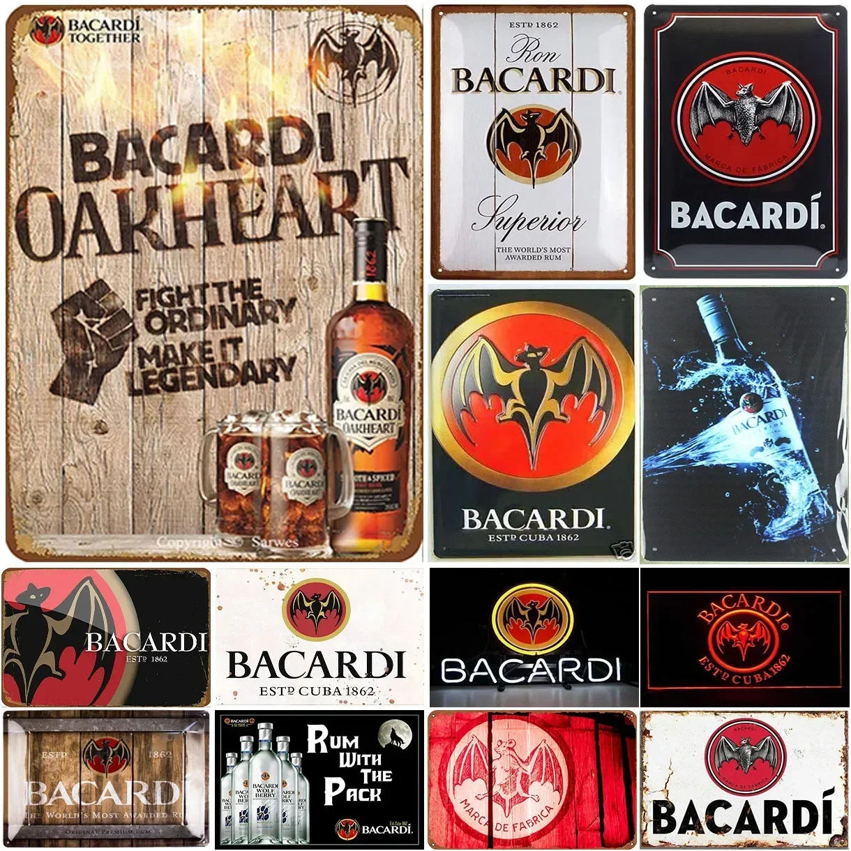 Rum Plaque Metal Tin Signs Bacardi Wall Decoration Vintage Art Posters Iron Painting for Man Cave Home Cafe Game Room Club Bar