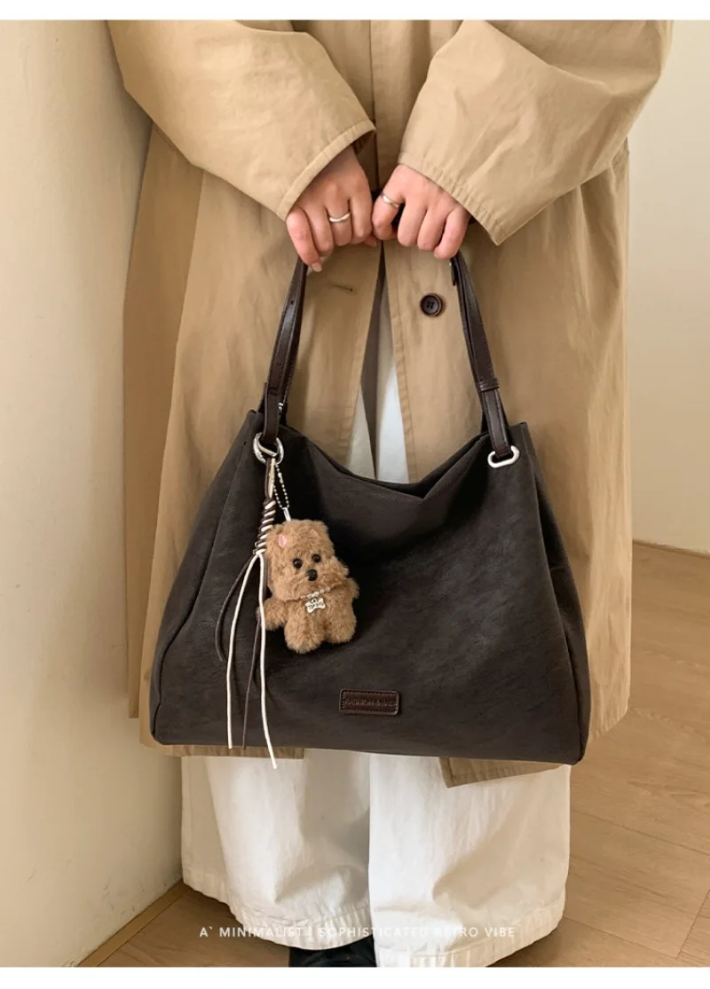 

Women's Casual Minimalist Underarm Bag, Dark Brown Everyday Purse with Adjustable Strap & Brand Tag Purse for Everyday Use