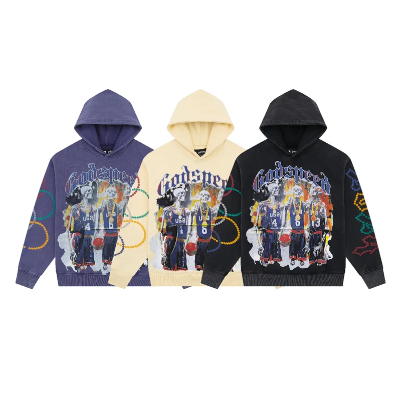 

Толстовка Godspeed для мужчин и женщин с принтом скелета американской баскетбольной команды мечты Пуловер GOD SPEED