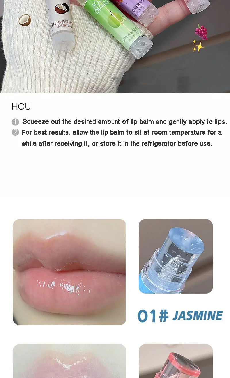 Jasmine Flower Hydrating Lip Balm Coconut Grape Apple Fruity Fresh Moisturizing Cream Anti Dryness Nourish Lip Care Jelly Gel