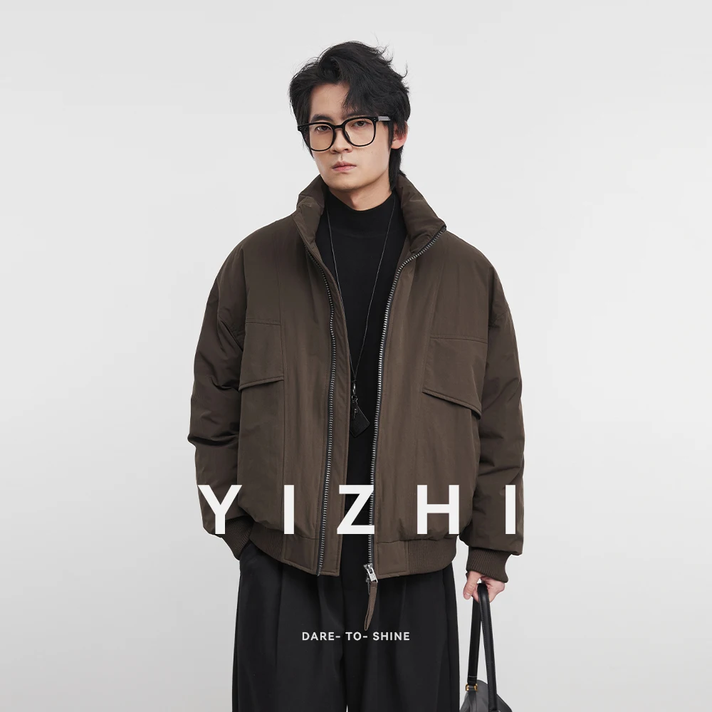 

Fashion Men's Stand Collar Baseball Down Jacket 2025 Winter New Retro Loose Casual Warm Outerwear Jacket Top