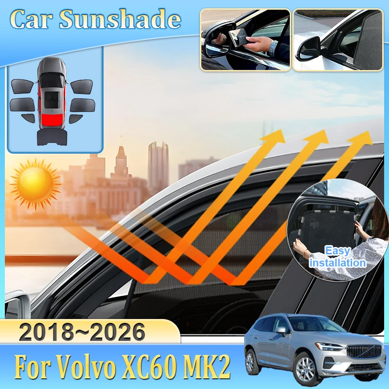 

Car Sunshade For Volvo XC60 MK2 2018-2026 Curtain Mesh Blocks UV Rays Heat Insulation Windshield Frame Curtain Auto Accessories