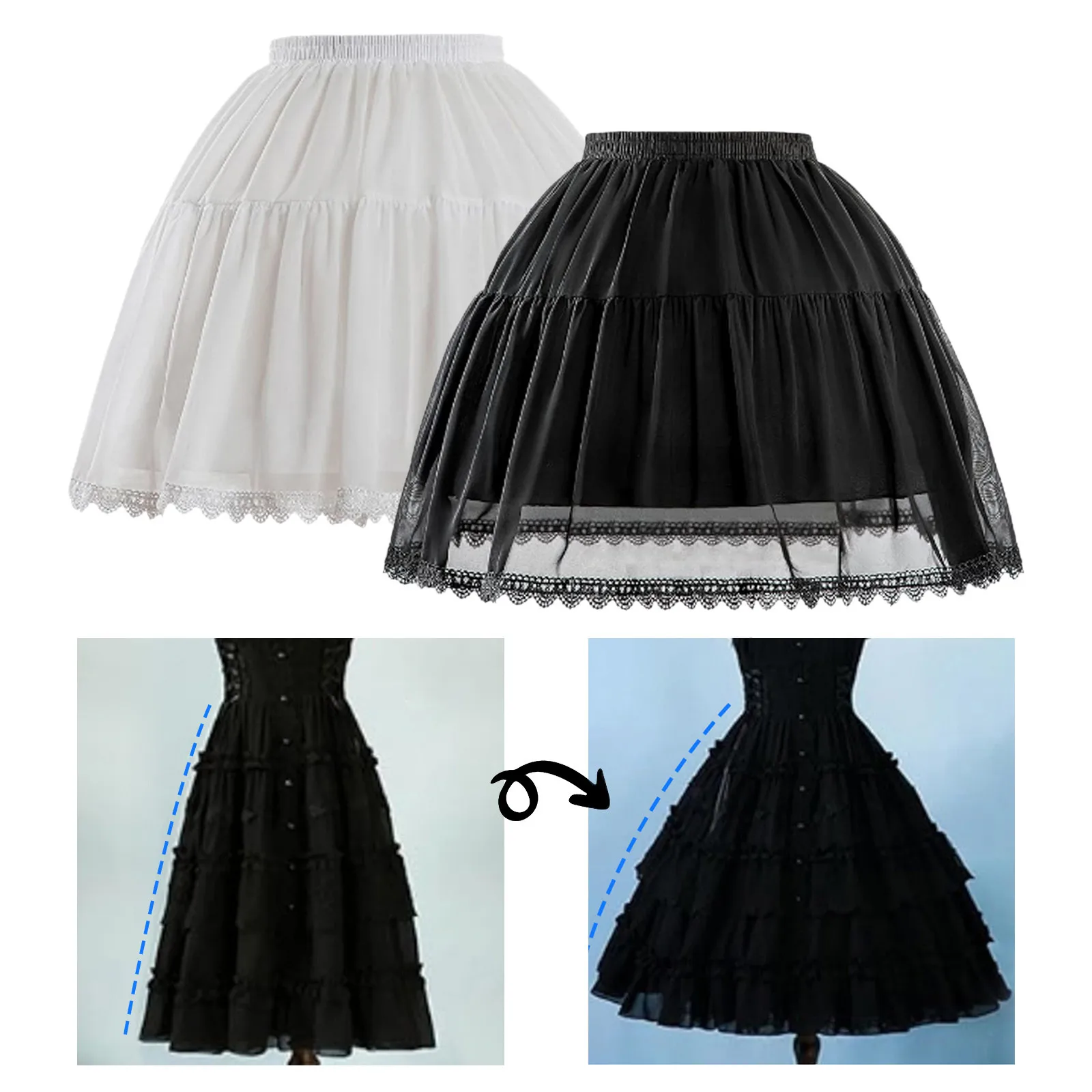 Ball Gown Underskirt Short Dress Cosplay Petticoat Chiffon Tow Bones Lolita Petticoat Ballet Rockabilly Crinoline Underskirt