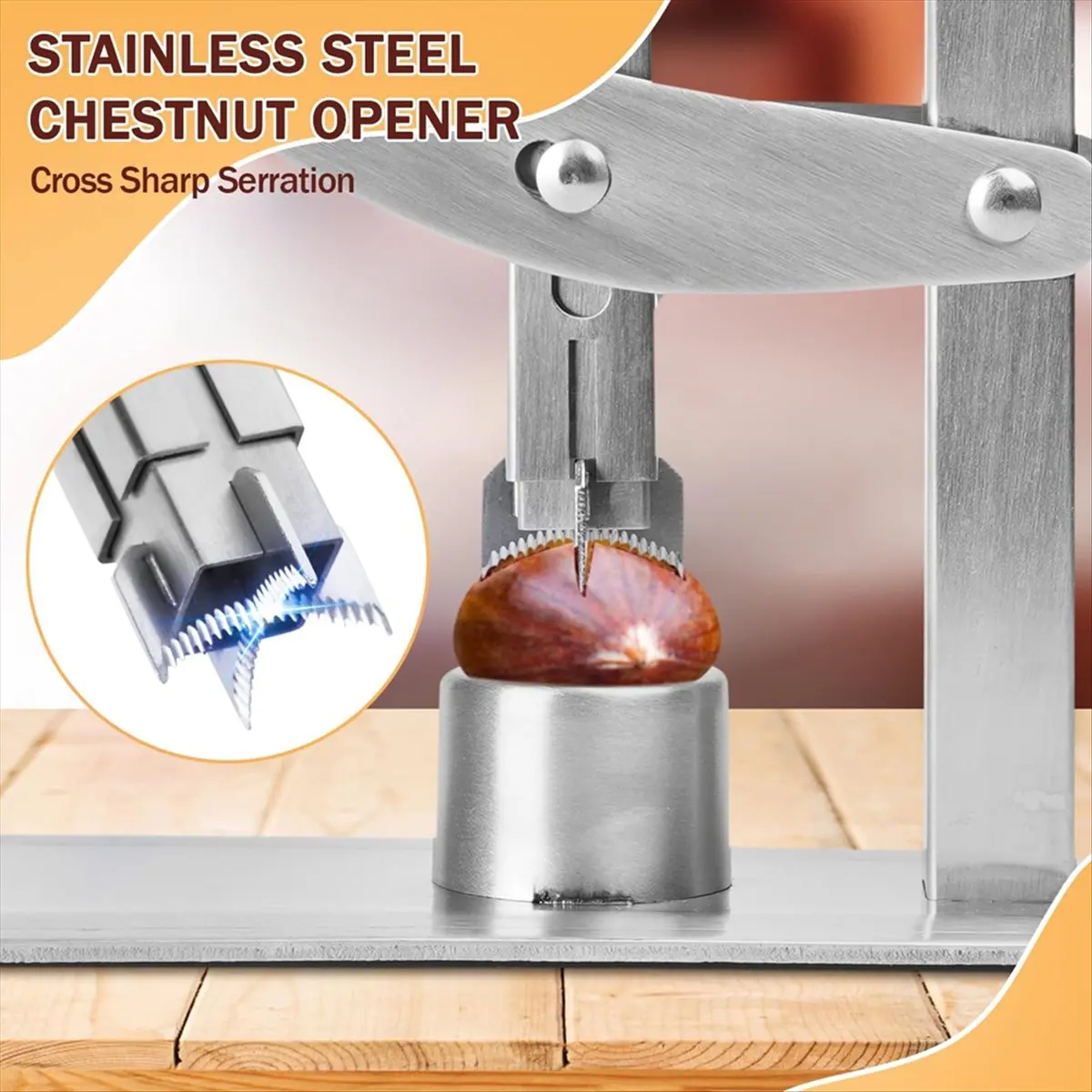 Chestnut Cutter Tool, 304 Stainless Steel Chestnut Opener with Non-Slip Handle, Metal Nut Cracking Tool for Kitchen Use