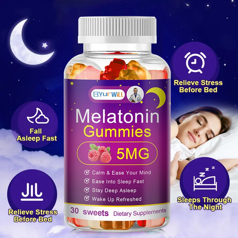 Melatonin Supplement 5mg Contains Vitamin D3 & MSM Gummies to Fall Asleep, Promote Sleep Quality & Alertness Non-GMO