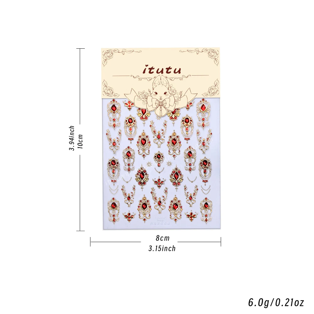 1개 5D 에메랄드 루비 바로크 셉터 네일 스티커 럭셔리 모조 보석 크라운 목걸이 네일 데칼 DIY 네일 용품