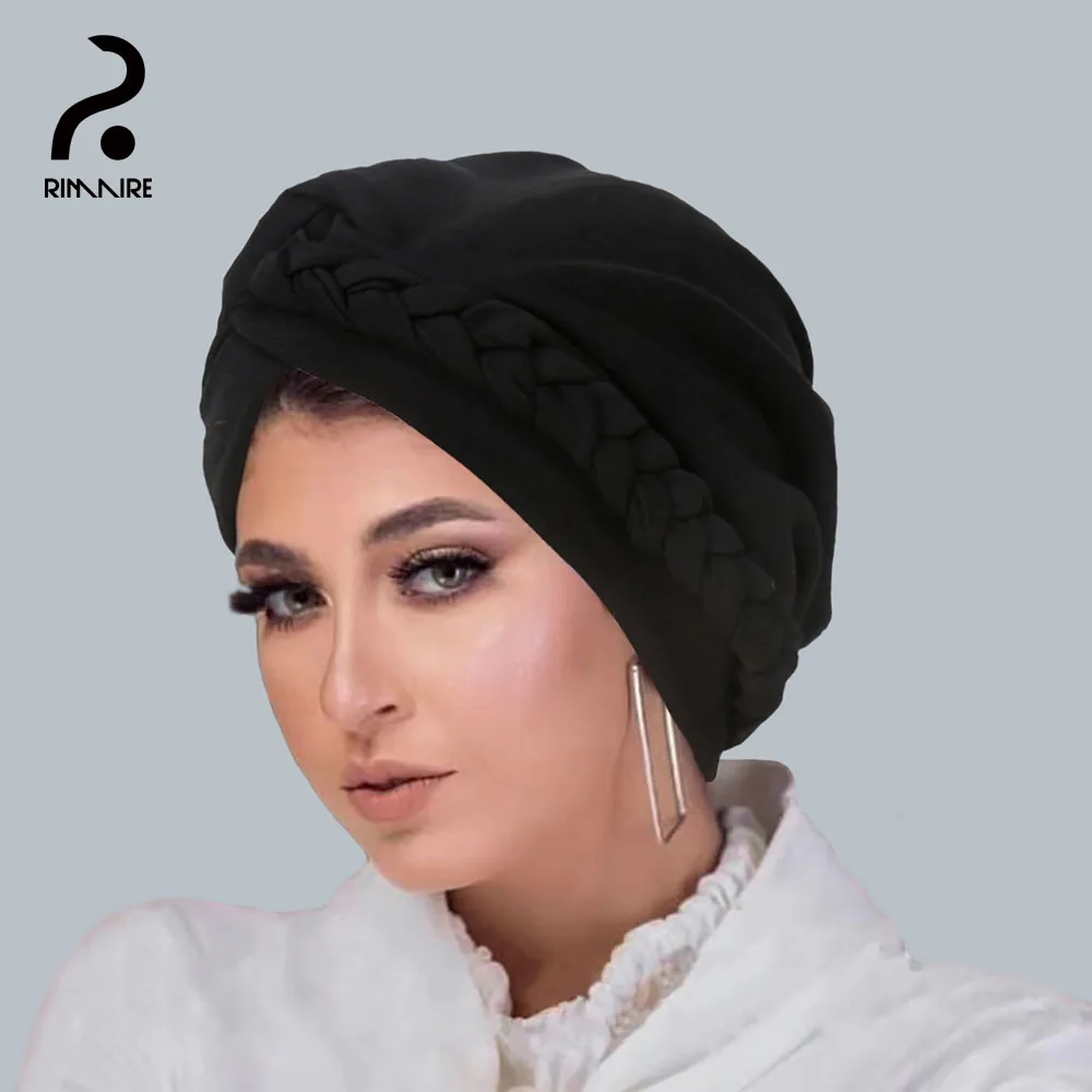 Classic Black Muslim Hijab Women Braid Inner Caps Turban Fashion Headscarf Hat High Quality Ladies Hair Cover Headwrap RIMAIRE