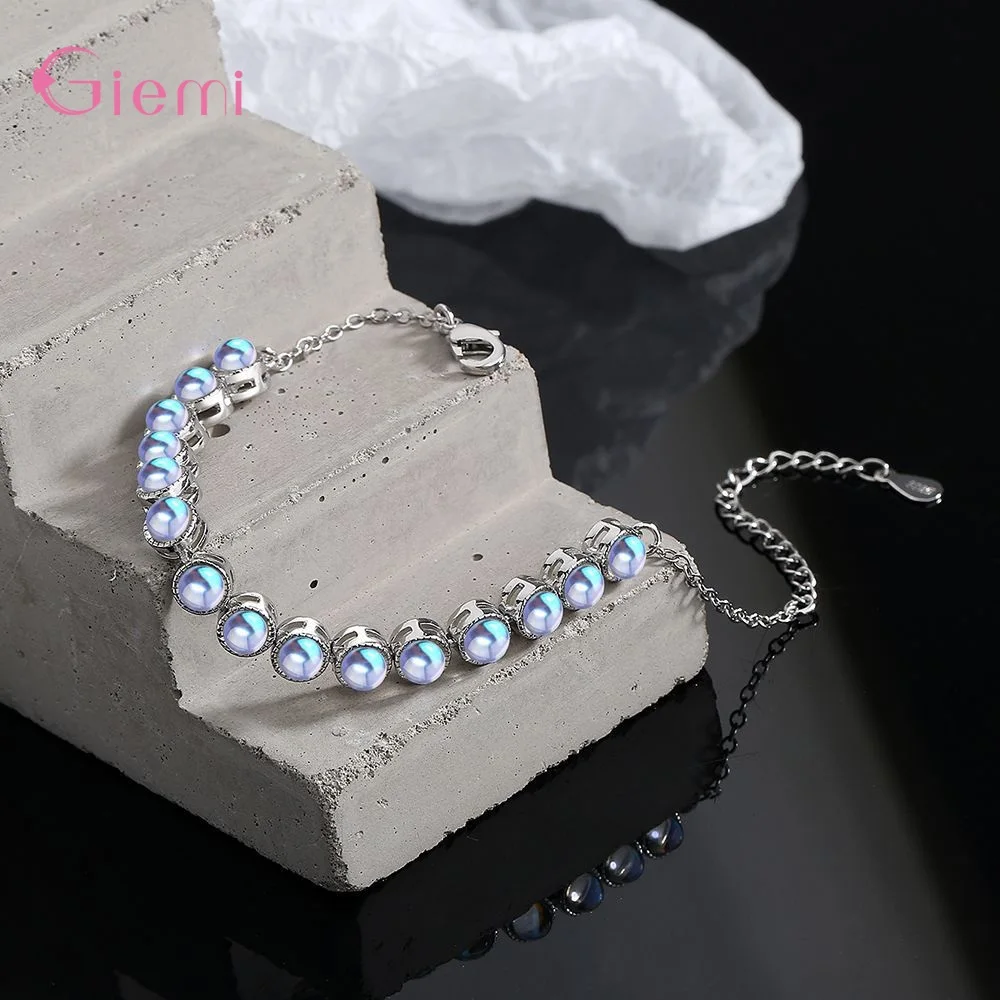 Personalized Sparkling Moonlight Stone Bracelet Creative Design Genuine 925 Sterling Silver  Bracelet For Women Girls