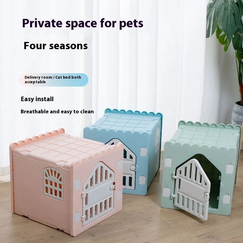 Casa de plástico semi-fechada para animais de estimação, à prova d'água, cama interna para gatos, abrigo para cachorros, canil à prova de chuva para gatinhos