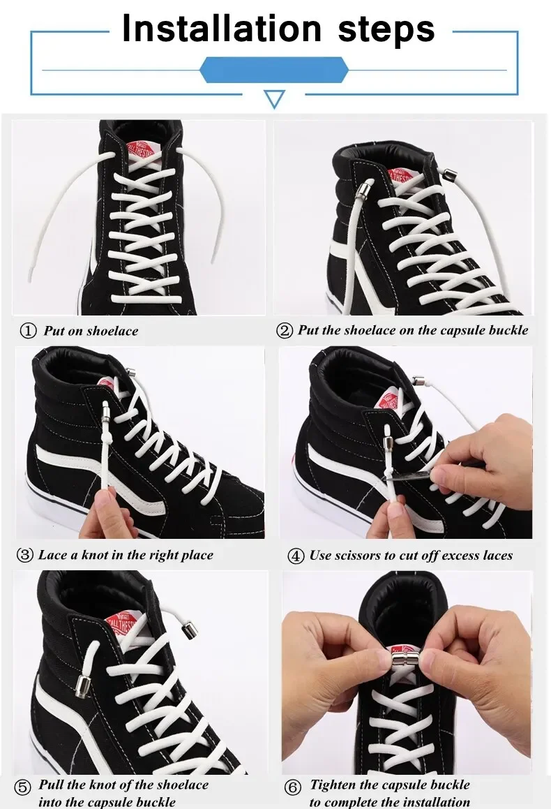 Elastische flache Schnürsenkel ohne Binden, mehrfarbige Aluminium-Kapsel-Schraubverschluss-Schnürsenkel, dehnbare Schnürsenkel für weiße Freizeitsneaker – Detail 1