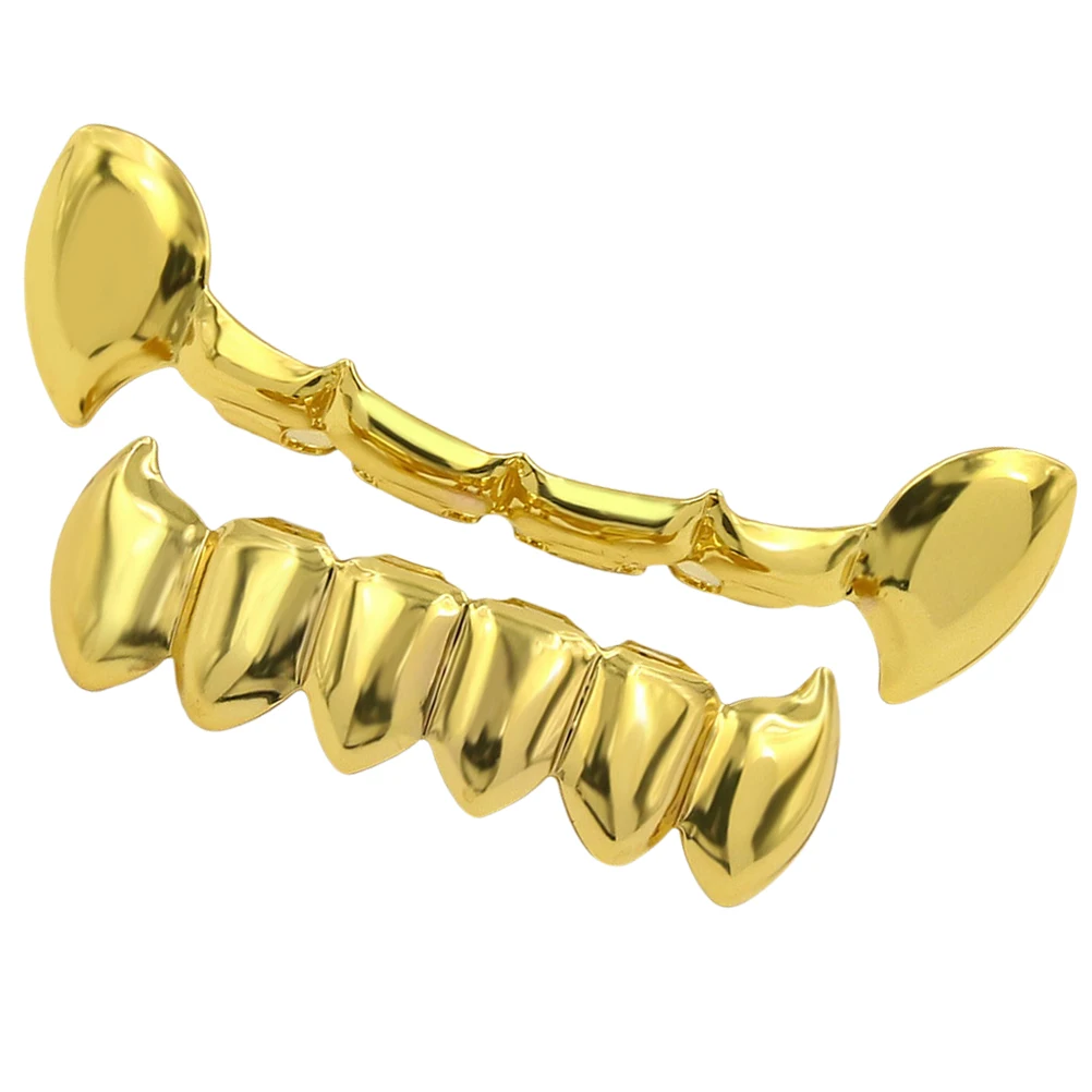 

1 Set Grills Cosplay Party Hip-Hop Gold Teeth Decor Shiny Metal Grills For Men Women Punk Halloween Fake Teeth Caps Jewelry