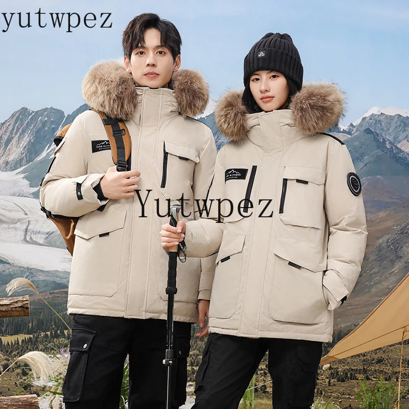 winter-men's-hooded-fur-collar-thickened-down-coat-outdoor-hiking-climbing-sports-waterproof-warm-fashion-casual-running-parkas