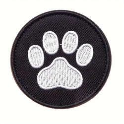 Black & White Paw Print Cute Pet Embroidered Velcros Patch Morale, Tactical Hook & Loop Fastener for Backpacks, Bags Military