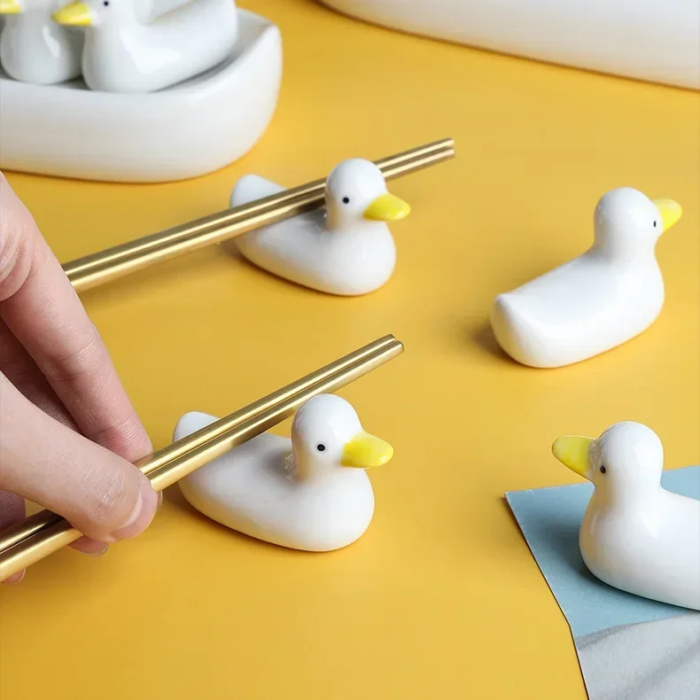 1-3PCS Duck Shape Ceramic Chopsticks Holder Spoon Rest Holders Fork Spatula Rack Shelf  Storage Organizer Kitchen Accessories