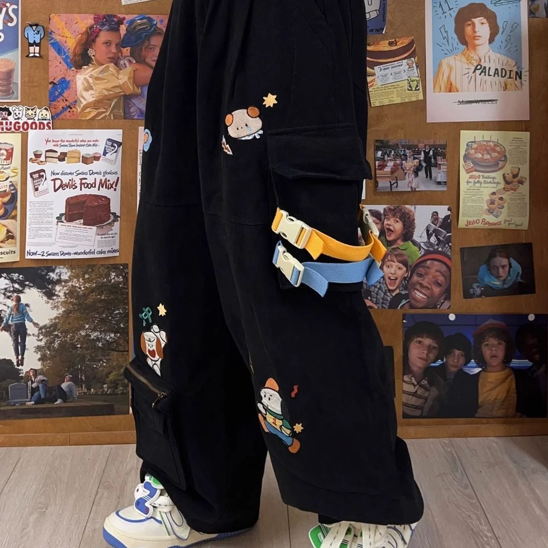 

Мужские повседневные брюки с широкими штанинами, осенне-зимние, больших размеров (до 300 фунтов), рабочая одежда, в американском стиле, с мультяшным дизайном, дышащие