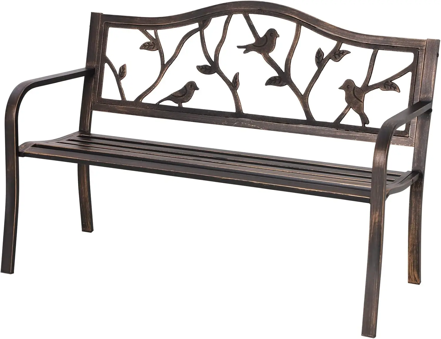 Outdoor Bench, Porch Bench,  Wrought Iron Bench, Outdoor with Backrest and Armrests