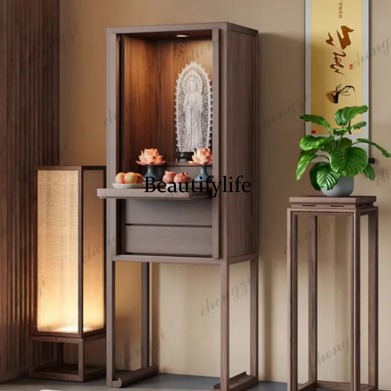 

New Chinese Solid Wood Buddha Cabinet Vertical Household Elm Storage Cabinet God of Wealth Guanyin Bodhisattva