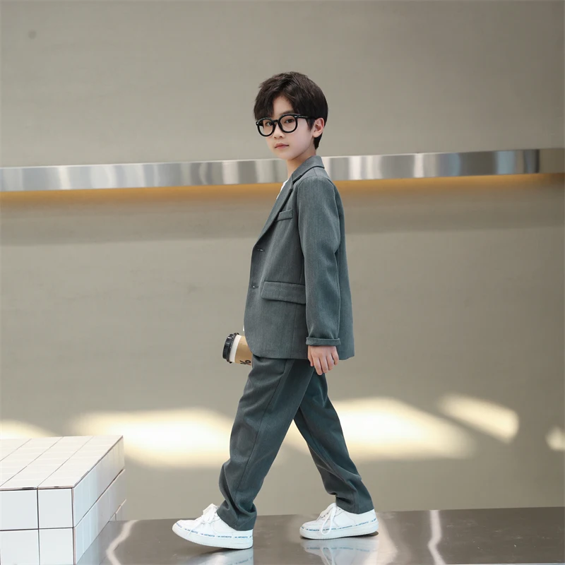 

junior Boys Suits Autumn Long Sleeve Casual Blazer Jacket Trouser 2pcs School Uniform Teen Kids Clothes pants Set Child Cosutme