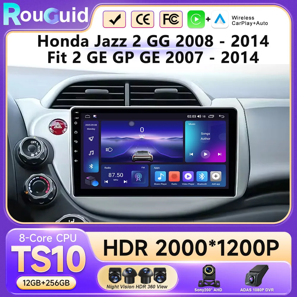 For HONDA FIT JAZZ 2007-2014 Navigation GPS 2Din 4G Android 16 WiFi DSP CarPlay Car Stereo Radio Multimedia Video Player