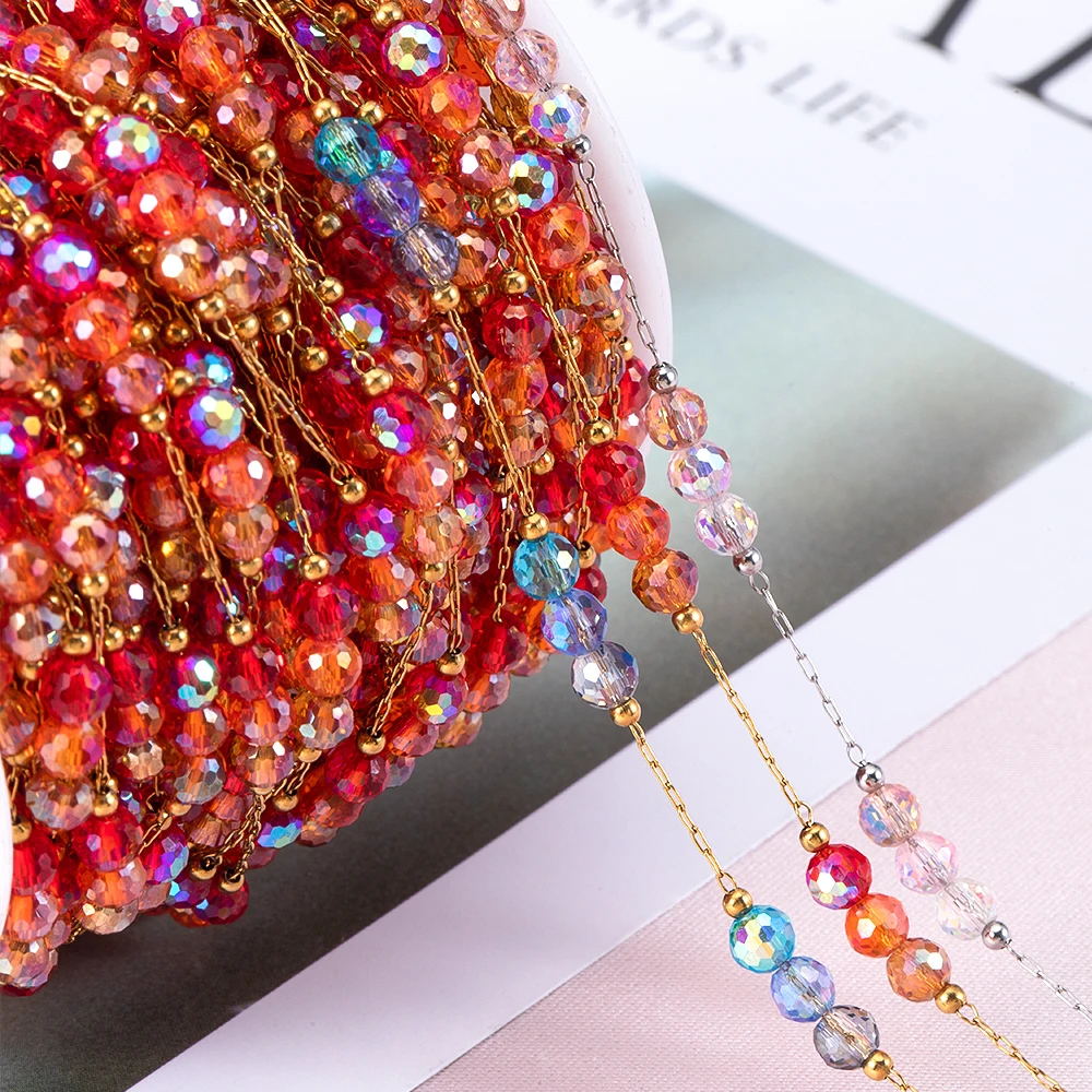 5 Meter Stainless Steel Same Color Gradient Beaded Chain for DIY Bracelets Necklaces Clothing Jewelry Accessories