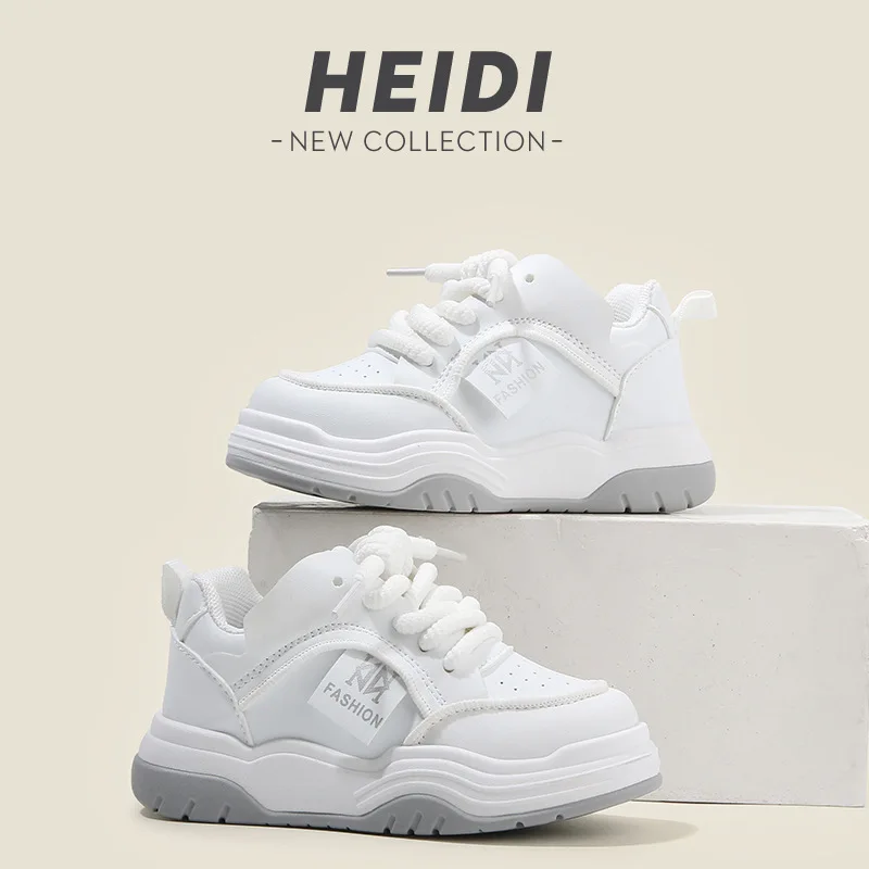 

Children's Thick-soled Leather Shoes, Boys Girls Sneakers Soft-soled Lace-up Casual Fabric Shoes Children's Running Hiking Shoes