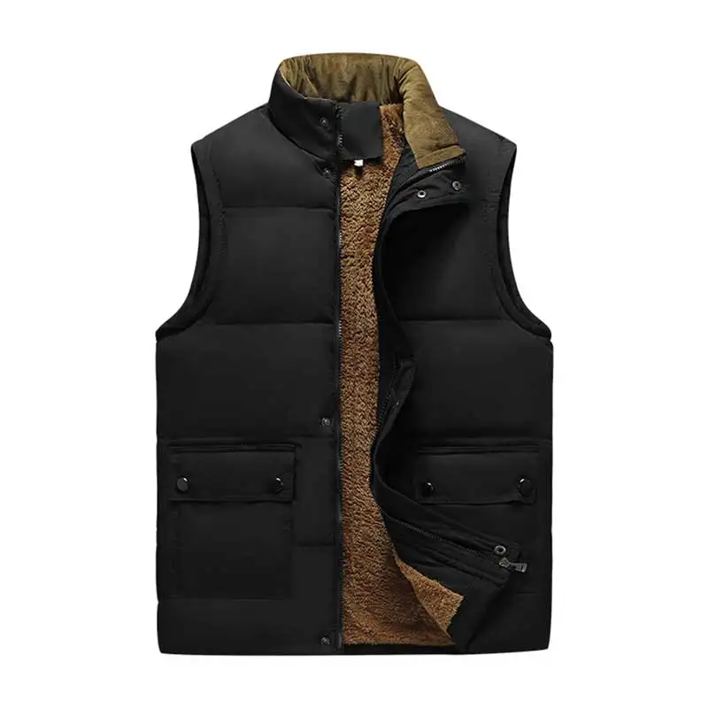 Plush Vest Winter Men High Quality Thick Vest Jacket For Men Warm Windproof Cotton Vest Jackets Men Casual Largo Size Coat Male