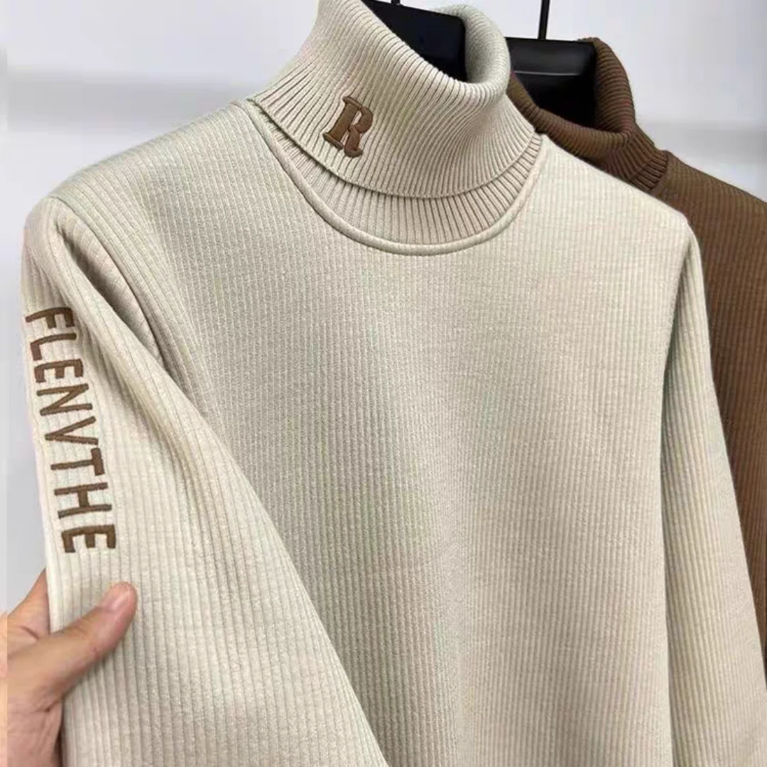 

R шерстяной пуловер с вышивкой, роскошный дизайн, мужской свитер, водолазка, утепленная британская мода, повседневная теплая мягкая трендовая мужская одежда