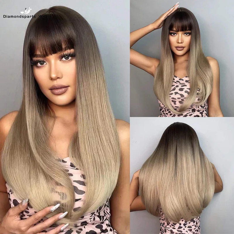 

Длинные парики Пепельно-коричневый блондин с челкой Натуральные прямые повседневные вечеринки