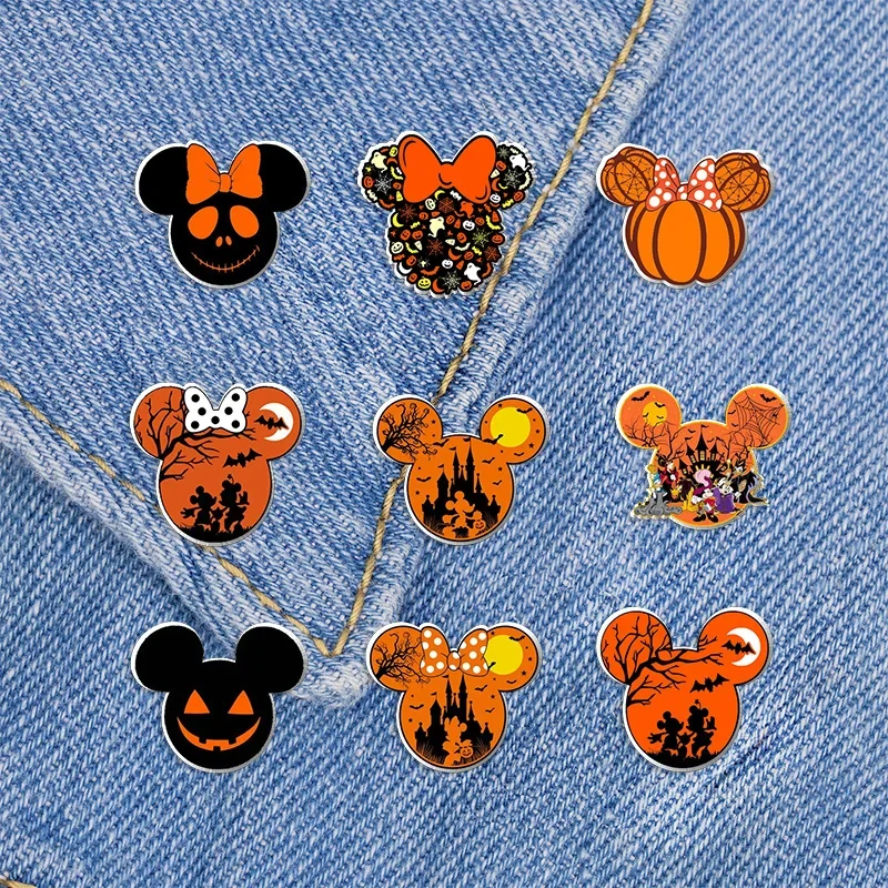 Disney Halloween Badge Mickey Mouse Head Acrylic Brooch Cute Cartoon Stitch Trick or Treat Lapel Pin Kawaii Horror Gift