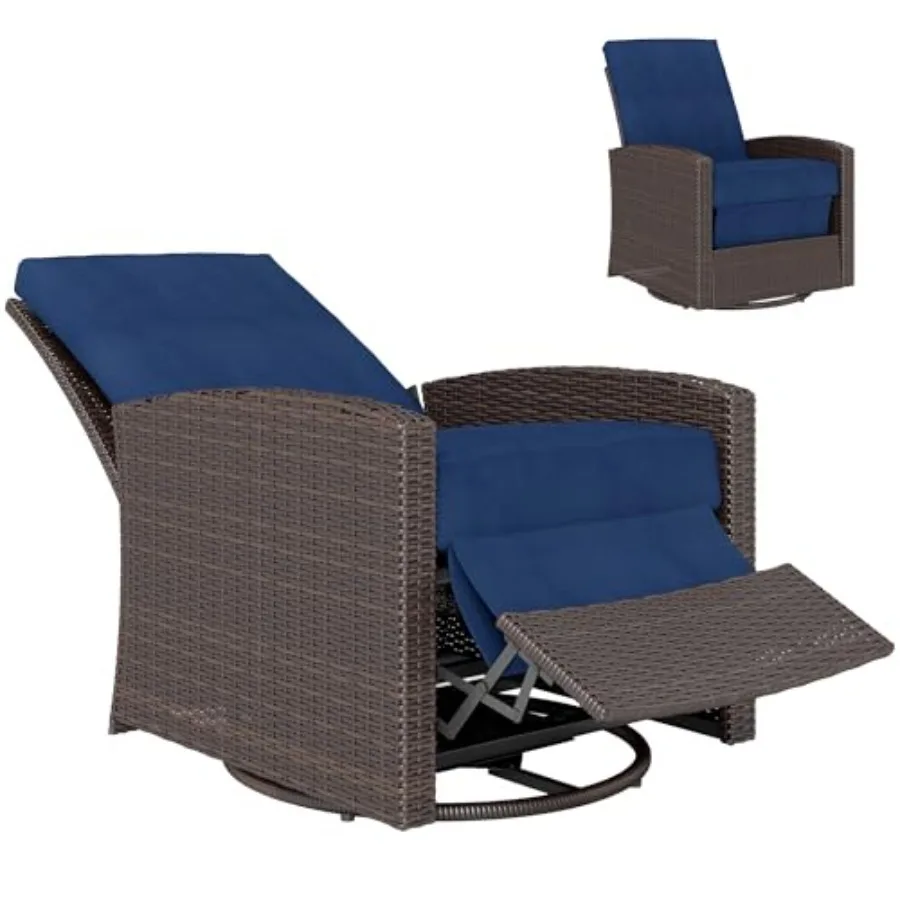

Outdoor Wicker Swivel Recliner Chair, Reclining Backrest, Lifting Footrest, 360° Rotating Basic, Water Resistant Cushions for P