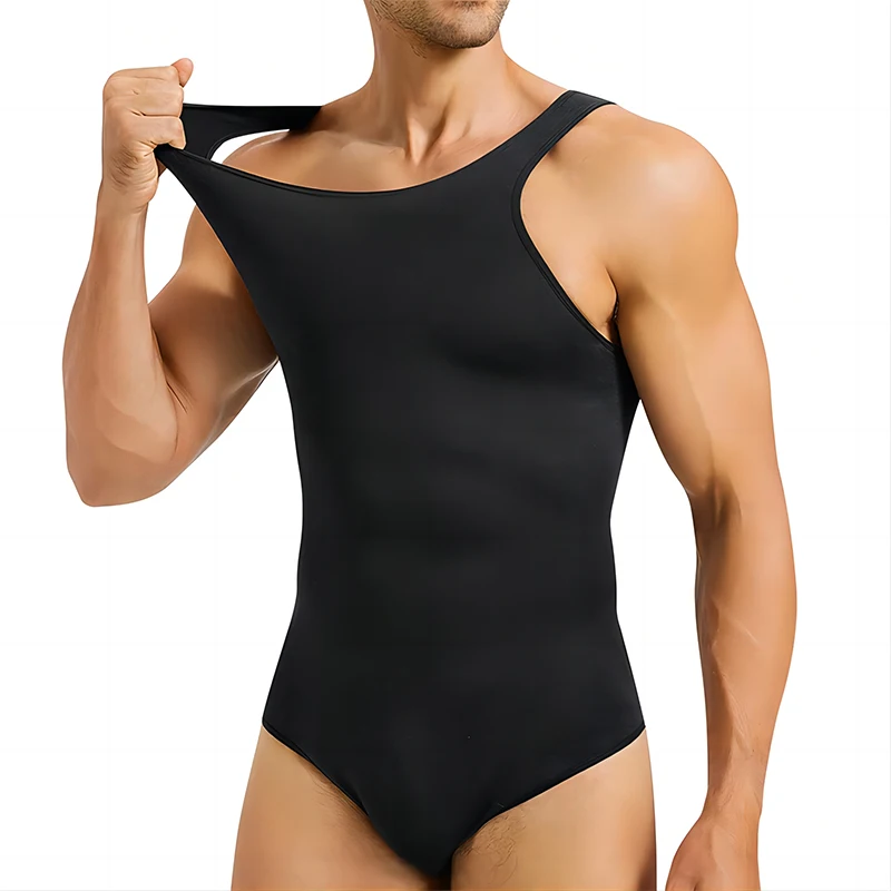 

Mens Shapewear Leotards Tummy Control Full Body Shaper Compression Slimming Bodysuit Sleeveless Open Crotch Absorb Undershirt