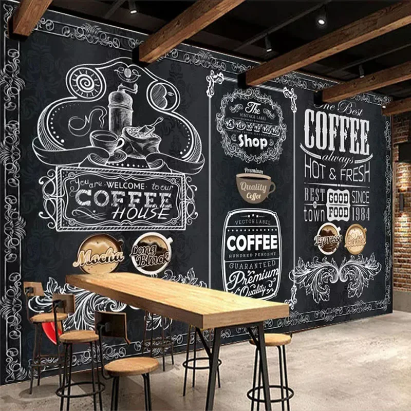 Custom Photo Wallpaper 3D Retro Hand-painted Blackboard Coffee Shop Restaurant Background Wall Decor Papel De Parede Fresco