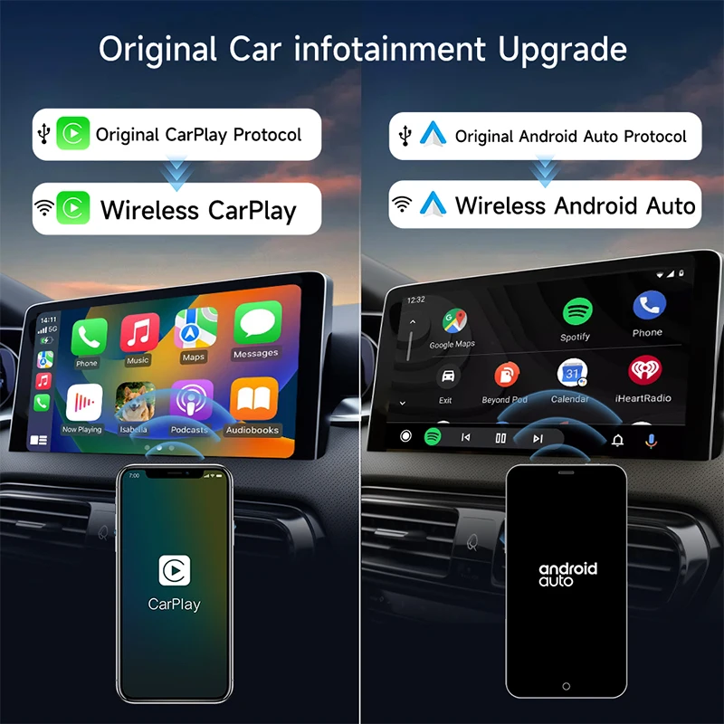 2in1 Mini Carplay Android Auto Adapter Wired To Wireless Car Play Box New Smart Ai Box Bluetooth WiFi Spotify Connect