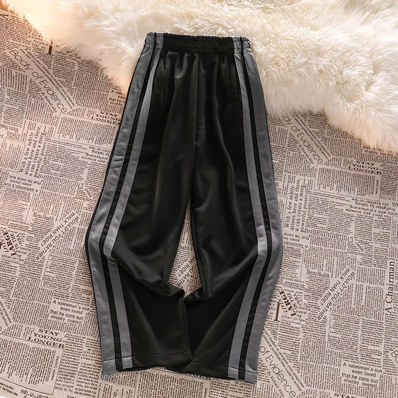 Gidyq Women Striped Sweatpants Korean Patchwork Female Streetwear Loose Wide Leg Pants High Waist Student Straight Trousers