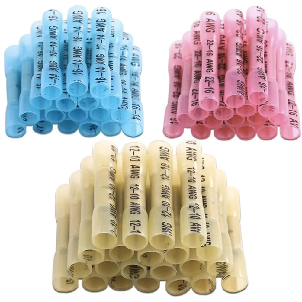 200pcs 22-16/16-14/12-10 Gauge Nylon Heat Shrink Waterproof Electrical Insulated Quick Splice Butt Crimp Terminal Connectors Kit