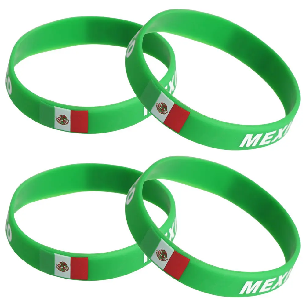 4Pcs Silicone Flag Bracelets Mexico Usa Brazil National Flag Wristbands for Sports Events Soccer Football Fans Team Spirit