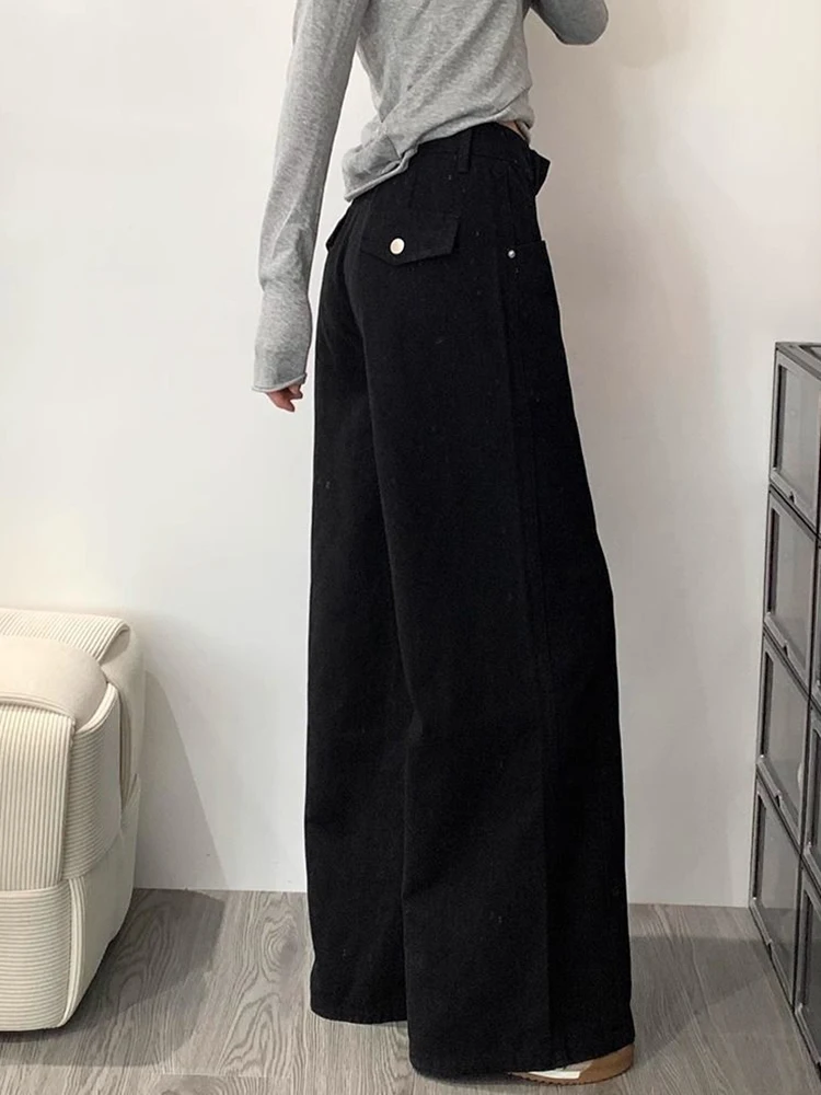 Zoki Y2K Black Jeans Women High Waist Streetwear Loose Denim Pants Vintage Harajuku American Casual Spring Bf Wide Leg Trousers