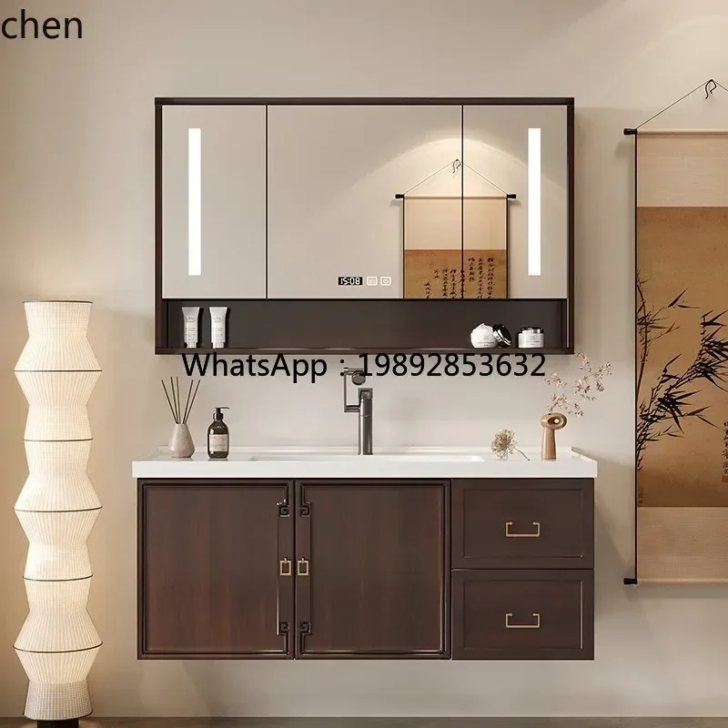 

XX new Chinese paint bathroom cabinet integrated ceramic basin bathroom cabinet combined bathroom sink washstand