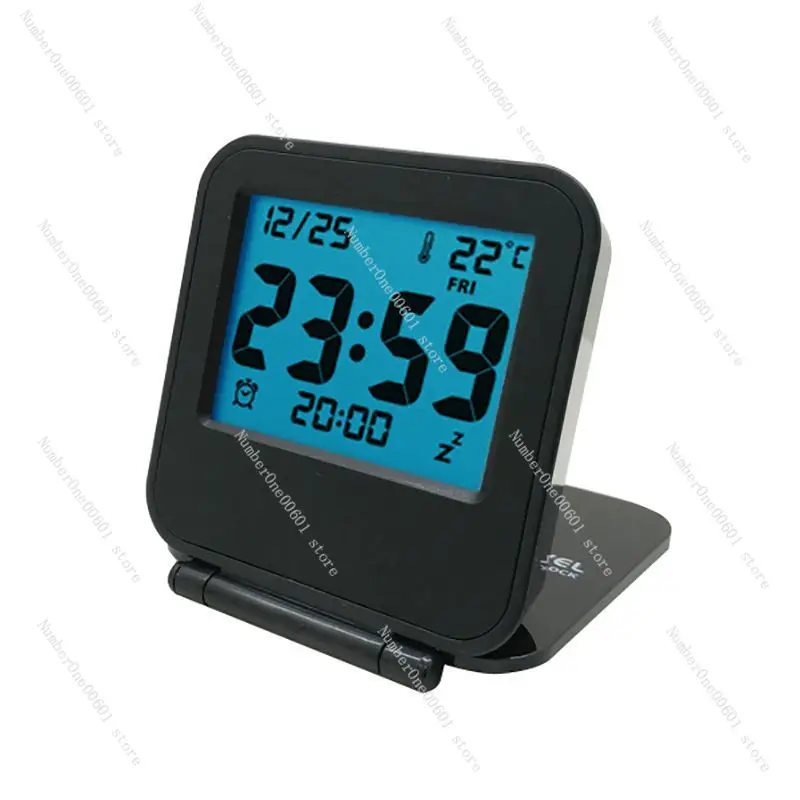 Digital Travel Alarm Clock Foldable Desktop LCD Clock with Calendar, Thermometer, Alarm,Snooze, Battery Operated, Ectronic Clock