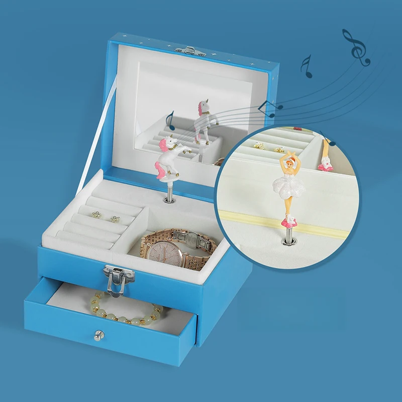 

1 Set Of Unicorn Pattern Music High-end Jewelry Gift Box, With Rotating Unicorn Doll Cardboard Jewelry Box, A Gift For Daughter