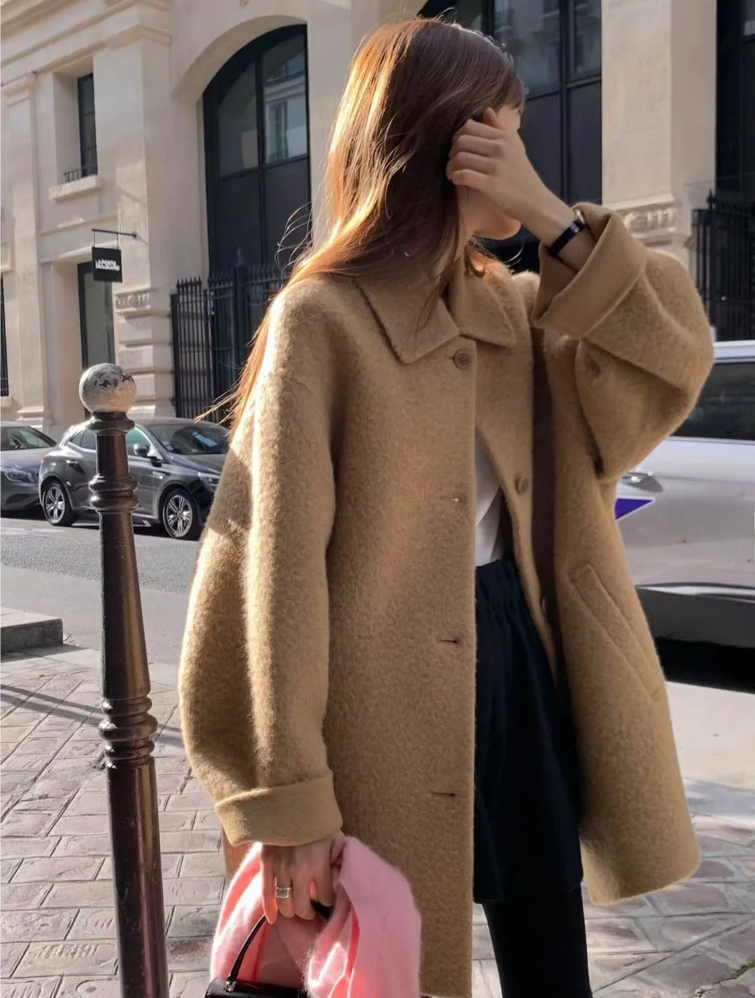 

Qui очень унция, шерстяное пальто Ele Color, зимнее пальто с отложным воротником и одной пуговицей, верхняя одежда средней длины