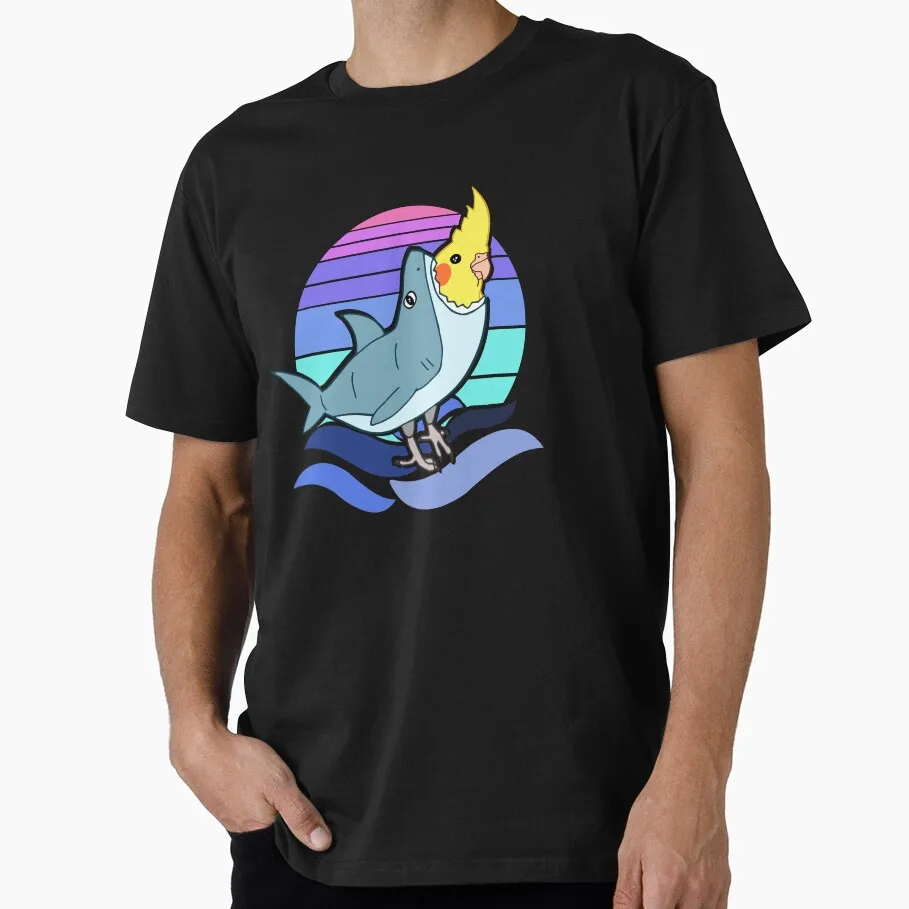 Cockatiel dressed like cute Shark Funny Parrot Gift T-Shirt for Birds Lover Short Sleeve Graphic Clothes All Size Tee S-6XL